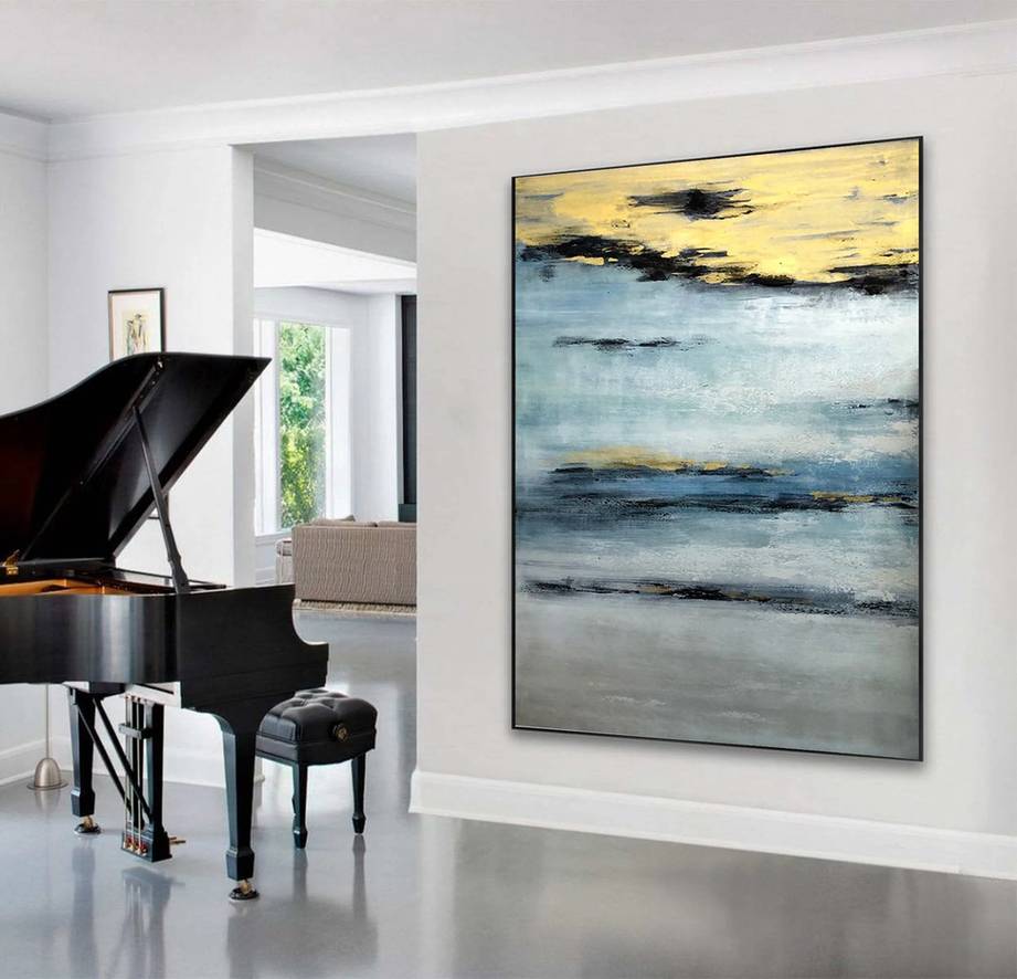 Golden Contemporary Painting Grey Abstract Canvas Artwork QX4CX wall art